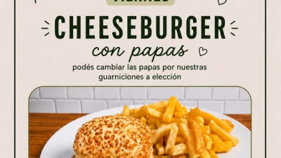 PROMO DEL DÍA VIERNES EN MOONA ❤️ CHEESEBURGER CON PAPAS $14500